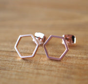 Rose Gold Hexagon Earrings -GEE507 - Harlow Jewelry - 2