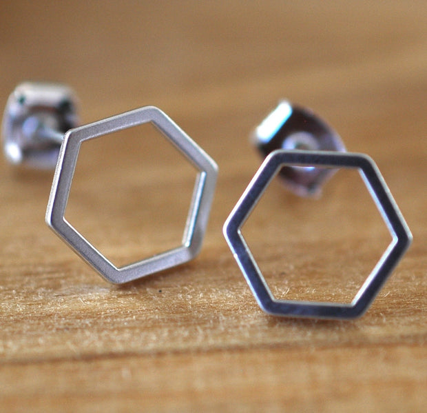 Silver Hexagon Earrings - GEE508 - Harlow Jewelry - 2