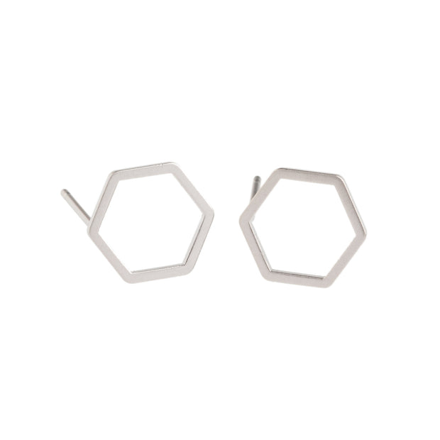 Silver Hexagon Earrings - GEE508 - Harlow Jewelry - 1