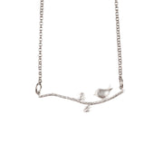 Silver Little Bird On a Branch Necklace - GEN522 - Harlow Jewelry