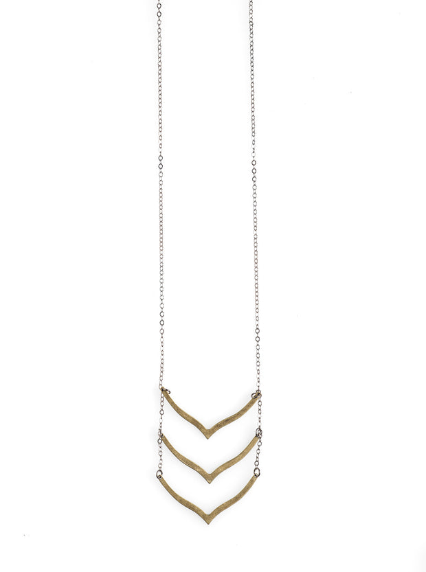 3 Brass Chevron Necklace - NHN48 - Harlow Jewelry