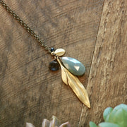 Long Leaf With Crysocolla Gemstone Necklace