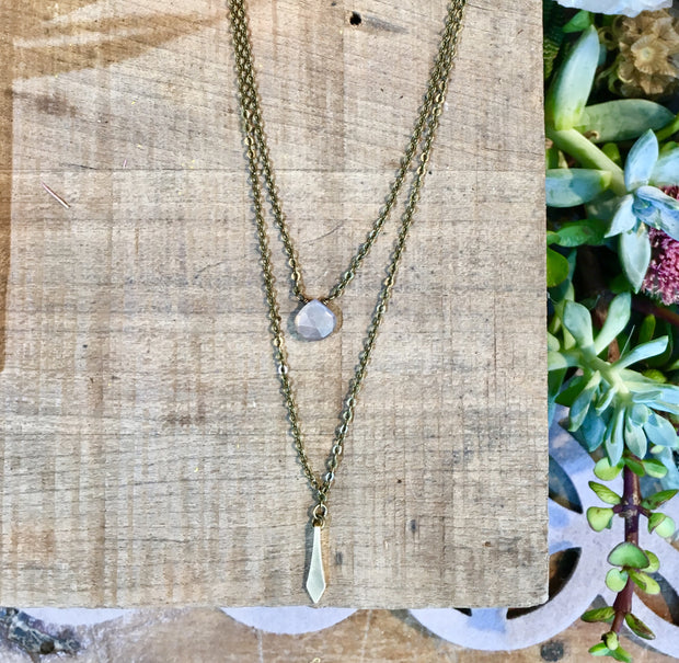 2 Layer Gold Wand & Blush Moonstone Necklace harlow jewelry handmade jewlery'