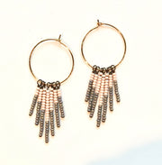 handmade Peach and gray beaded tassel earrings on gold plated earwires