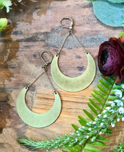 handmade Brass crescent pendant earrings