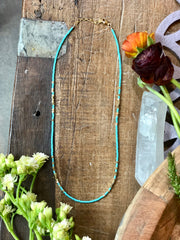 handmade Matte turquoise and brass beaded full length necklace